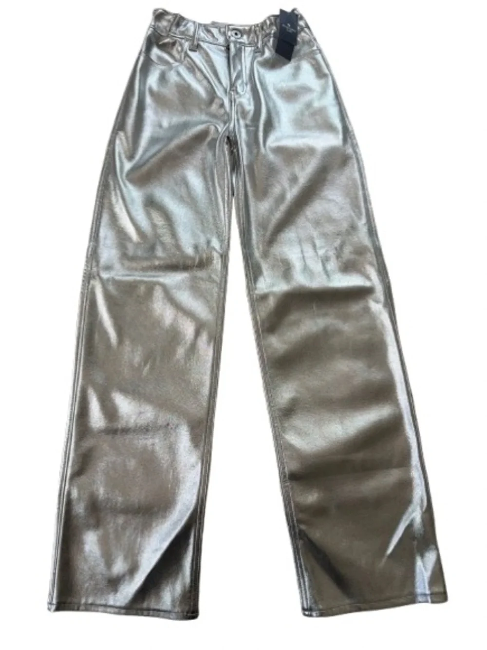 abercrombie kids Silver Metallic High Rise Wide-Leg Jeans NWT
